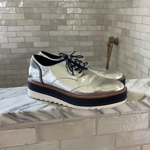 Zara silver metallic platform sneakers size 39 us 8 - Picture 3 of 4